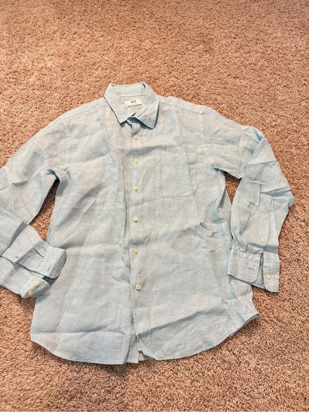 NWOT Uniqlo Light Blue Men's 100% Linen Button-Down Shirt Size S